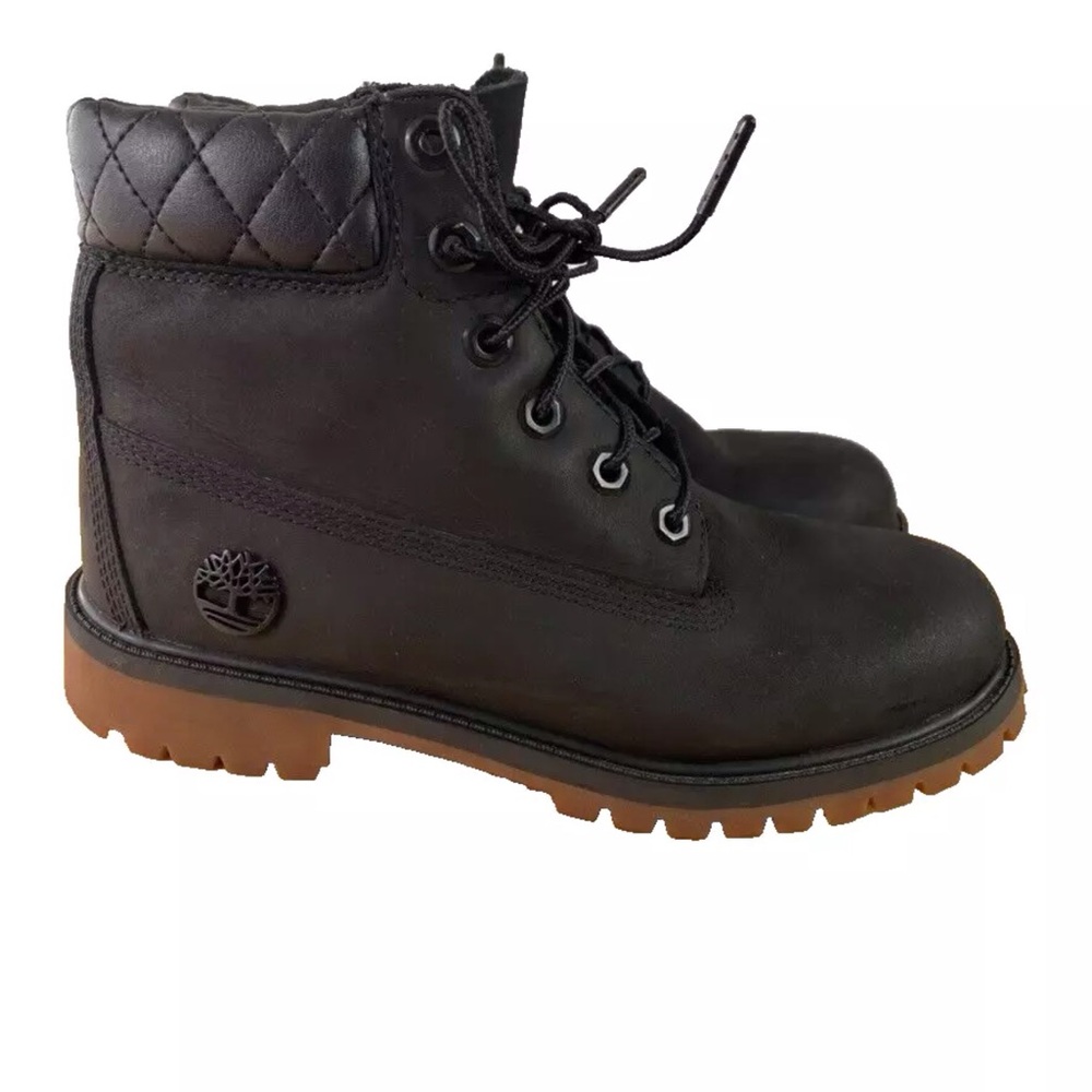 Timberland Juniors 6” Quilt Collar Black Nubuck With Tan/Black Bottoms Size 5.5